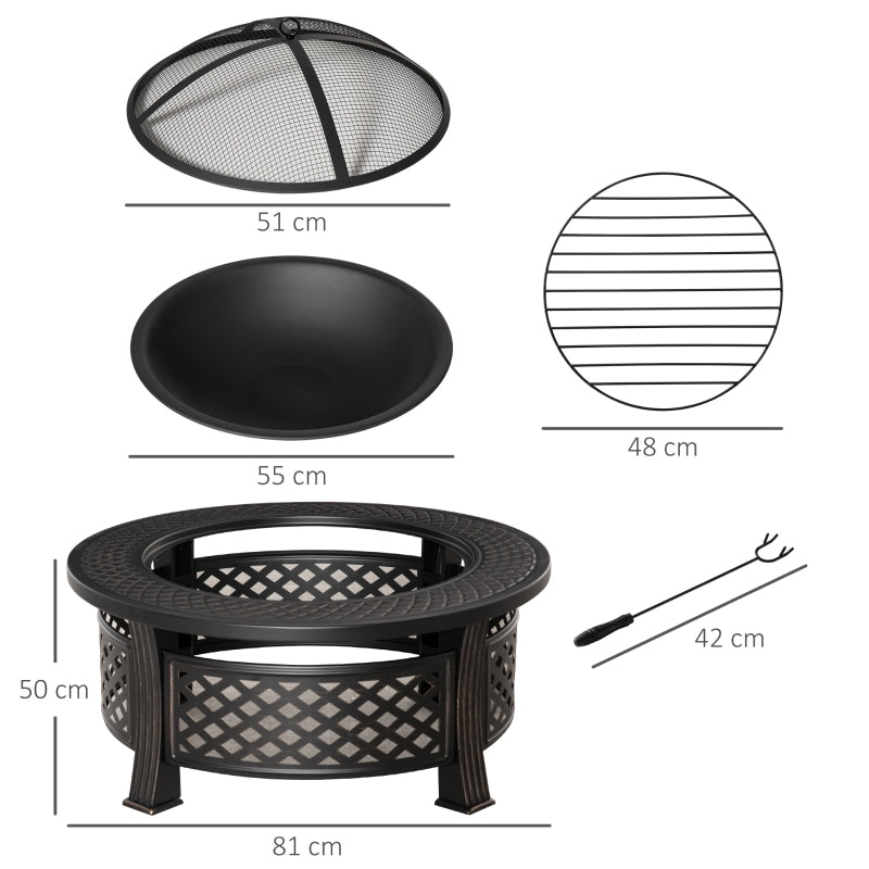 Fire Bowl, Poker, Spark Guard, Round Fire Pit, Steel Black