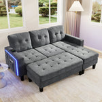 L-Shaped Sofa Set, Multifunctional with Movable Footstool & LED Lighting, Modern Modular