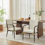 Set of 2 Dining Chairs Modern Scandinavian Upholstered Armrests - Cream Fabric