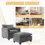 Oversized Armchair with Footrest Stool Side Pockets Cushions, Velvet