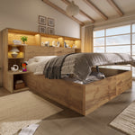System Storage Bed 160x200 with Mattress, LED & USB-C, Oak Look