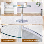 Dining Table Set, Minimalist 85cm Glass Table with 4 Chairs, White Faux Leather