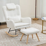 Rocking Chair with Footstool, Armrests Recliner Lounge Chair, Teddy Velvet Fabric