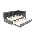 Sofa Bed with USB Socket & Storage, Solid Wood, Gray