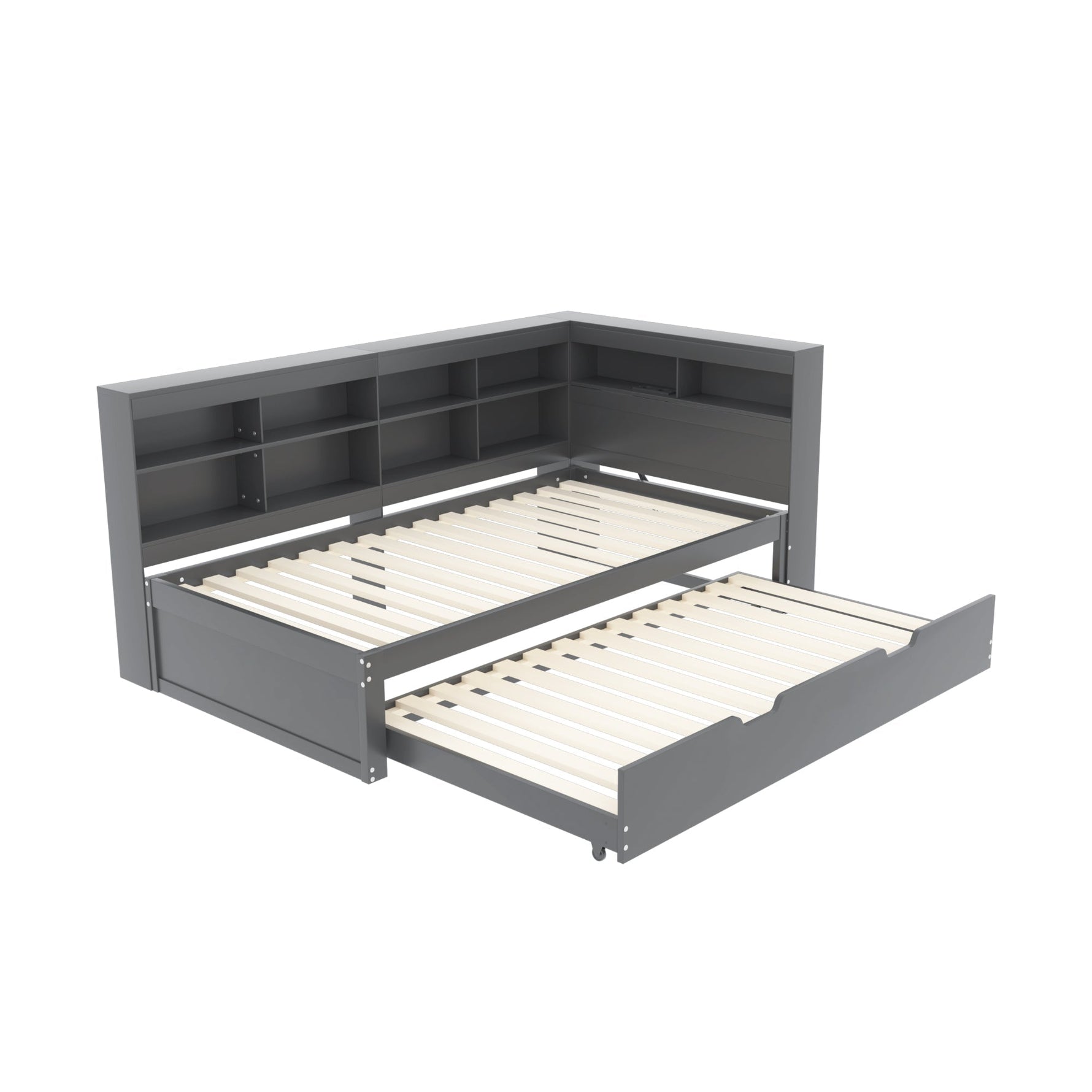 Sofa Bed with USB Socket & Storage, Solid Wood, Gray
