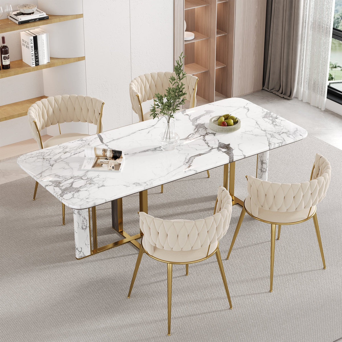 Soft Velvet Dining Chair Set - 2-Piece, Padded, Finger-Shaped Backrest, Armrests
