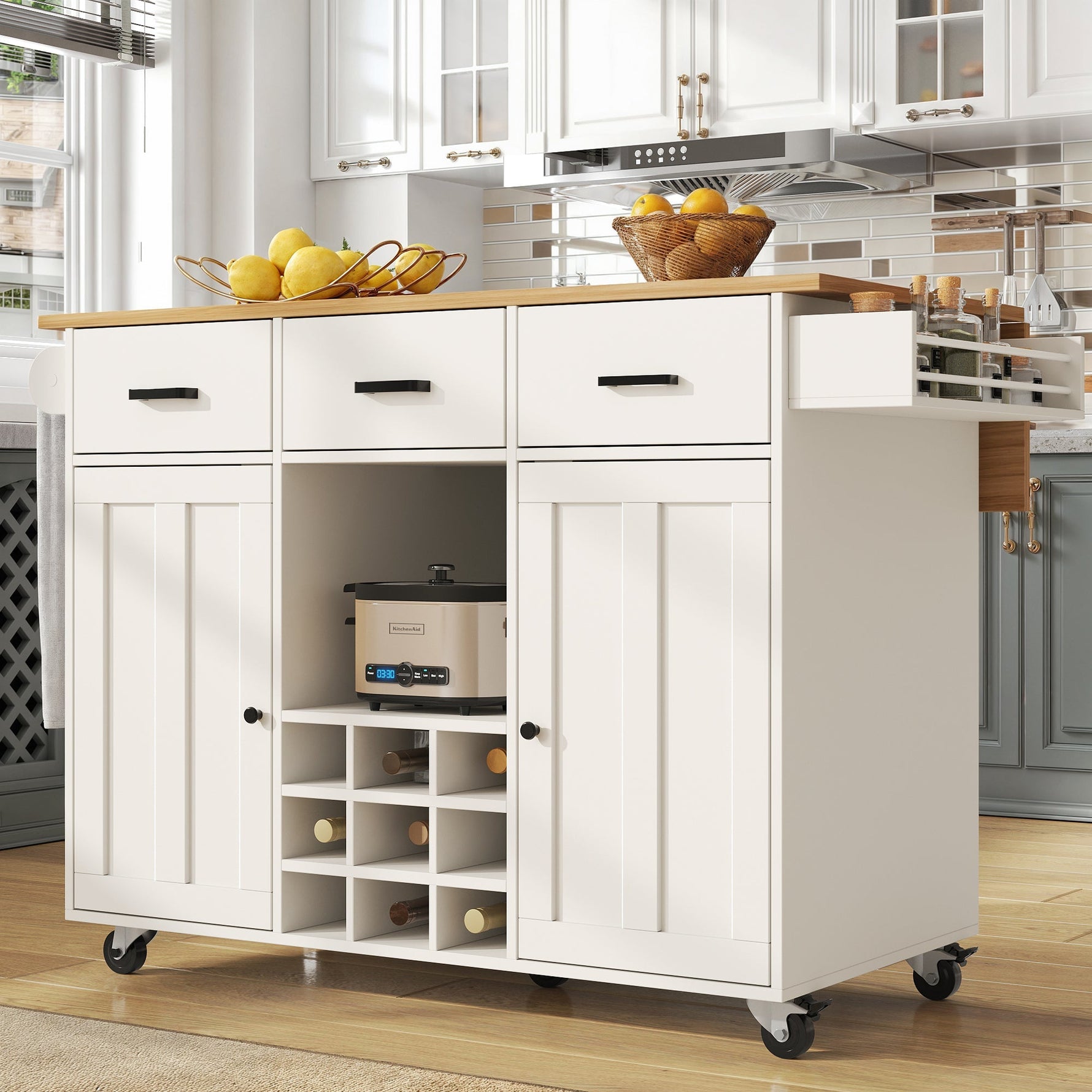 Dining Cart Removable Worktop Spice Rack Adjustable Storage - White