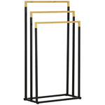 kleankin Towel Rack, 3 Bars, Steel & Bamboo, Black