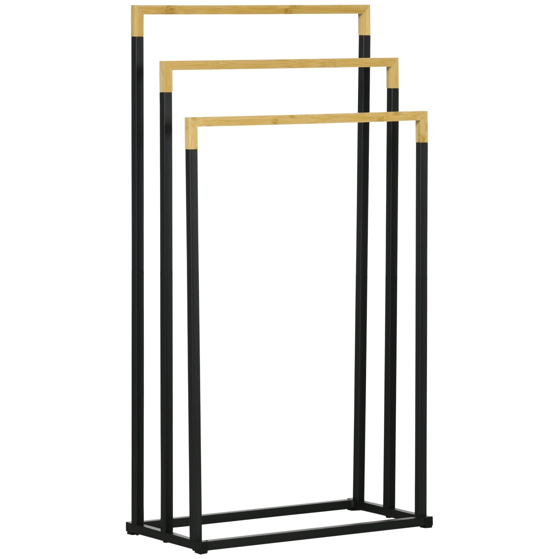 kleankin Towel Rack, 3 Bars, Steel & Bamboo, Black