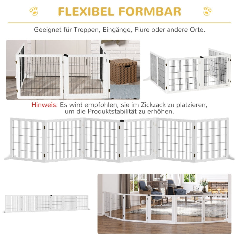 Dog Barrier, Adjustable Safety Gate, Foldable, 6 Panels, Wooden, White