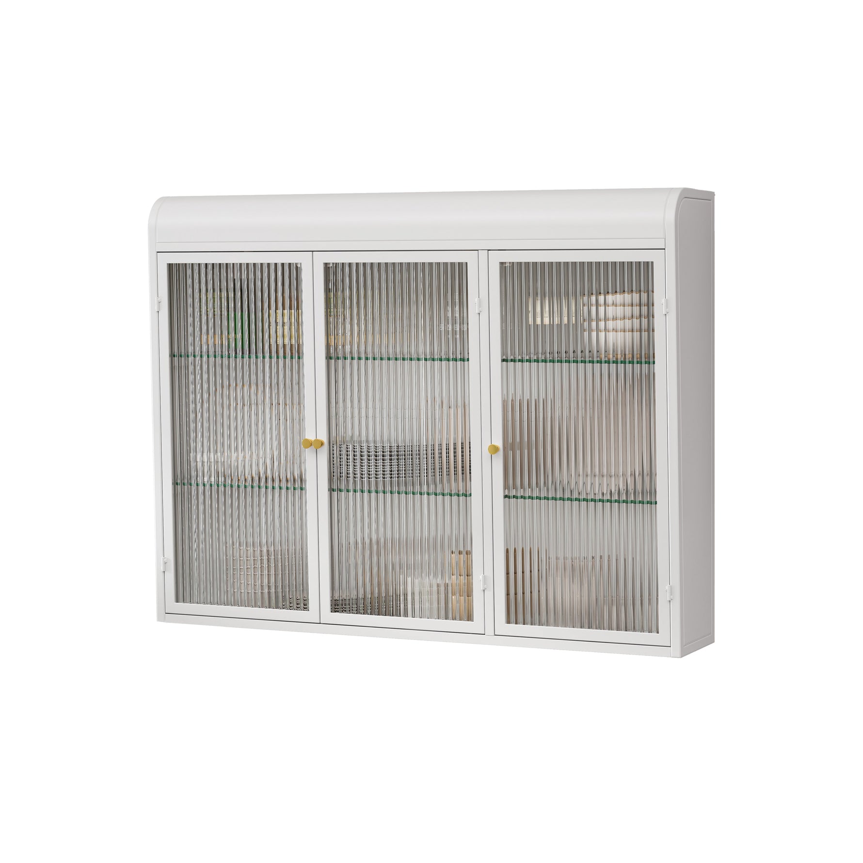 3 Door Arched Wall Mounted Cabinets for Kitchen, Living Room, Bathroom, White Glass