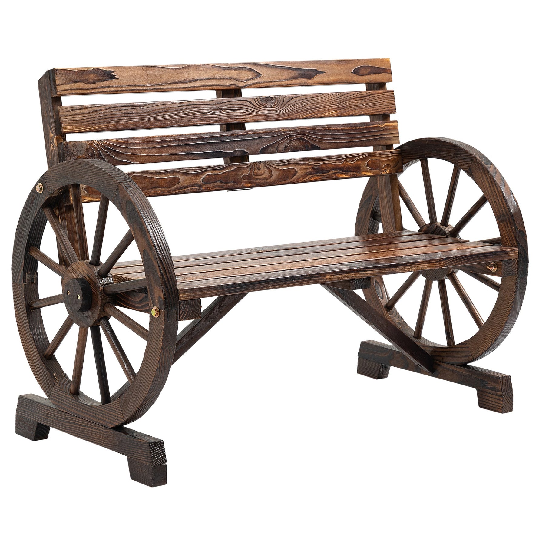2-Seater Garden Bench Wagonwheel Armrests Fir Wood Brown