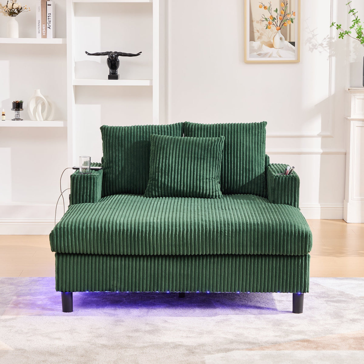 Chaise Lounge Recliner, Soft with Cup Holders, USB Ports, LED Lighting