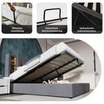 Double Bed, Wireless Charging, 180x200cm, Storage, Grey Cotton