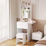 Small Dressing Table with LED Lighting, Stool & Drawers, White