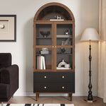 Retro Storage Cabinet with Adjustable Shelves and Curved Glass, Luxurious Sideboard