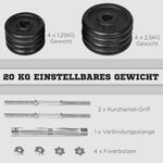 Dumbbell Set 2-in-1, Adjustable 20KG with Barbell, Rust-Proof Metal