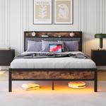Bed Frame 140x200cm Smart LED USB Metal Slatted Noise-Free, Metal