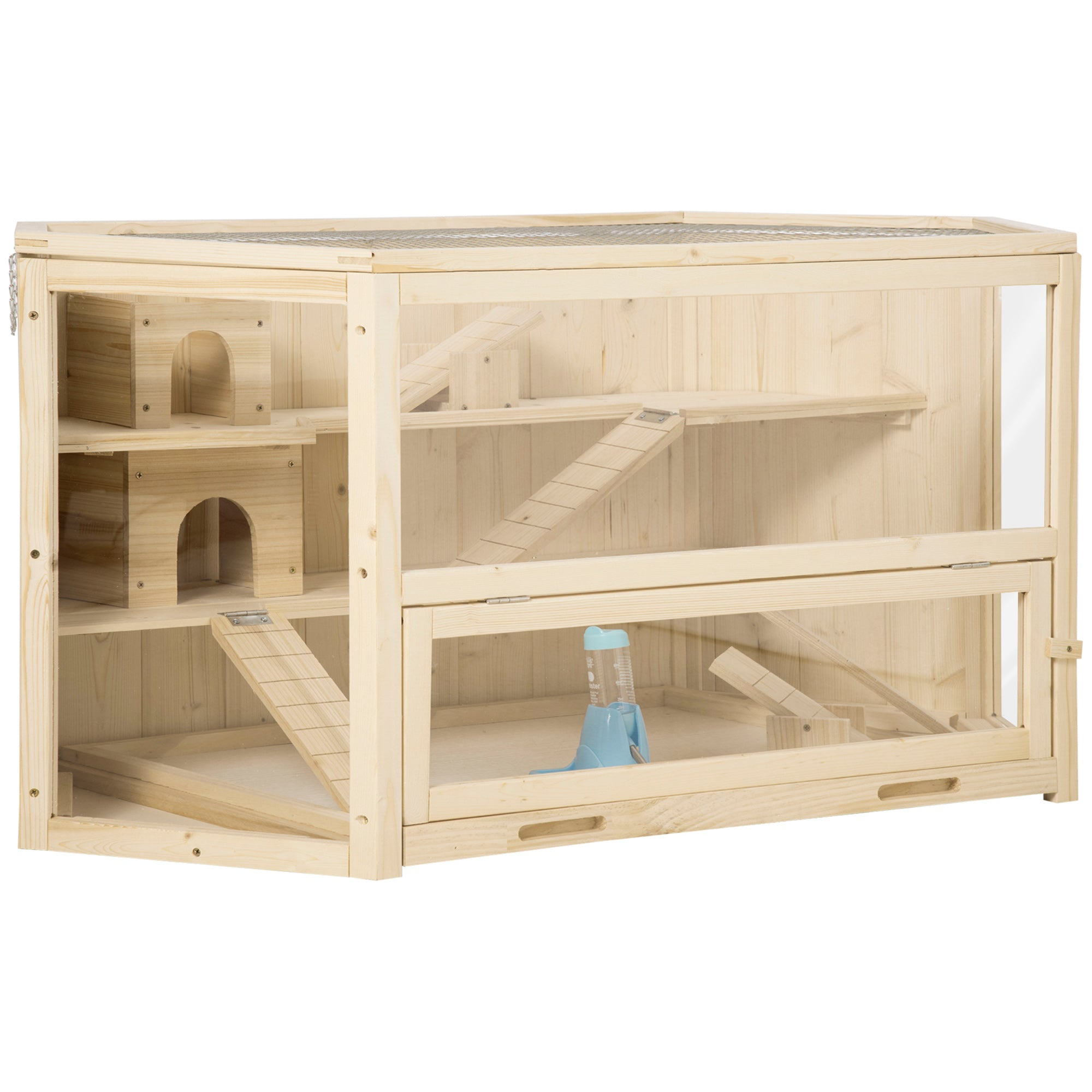 Small Animal Cage, Hamster Rodent with Ramp Seesaw, Fir Wood
