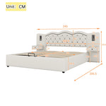 Upholstered Bed 180x200cm Hydraulic Lift Storage Headboard USB Lamps - Beige