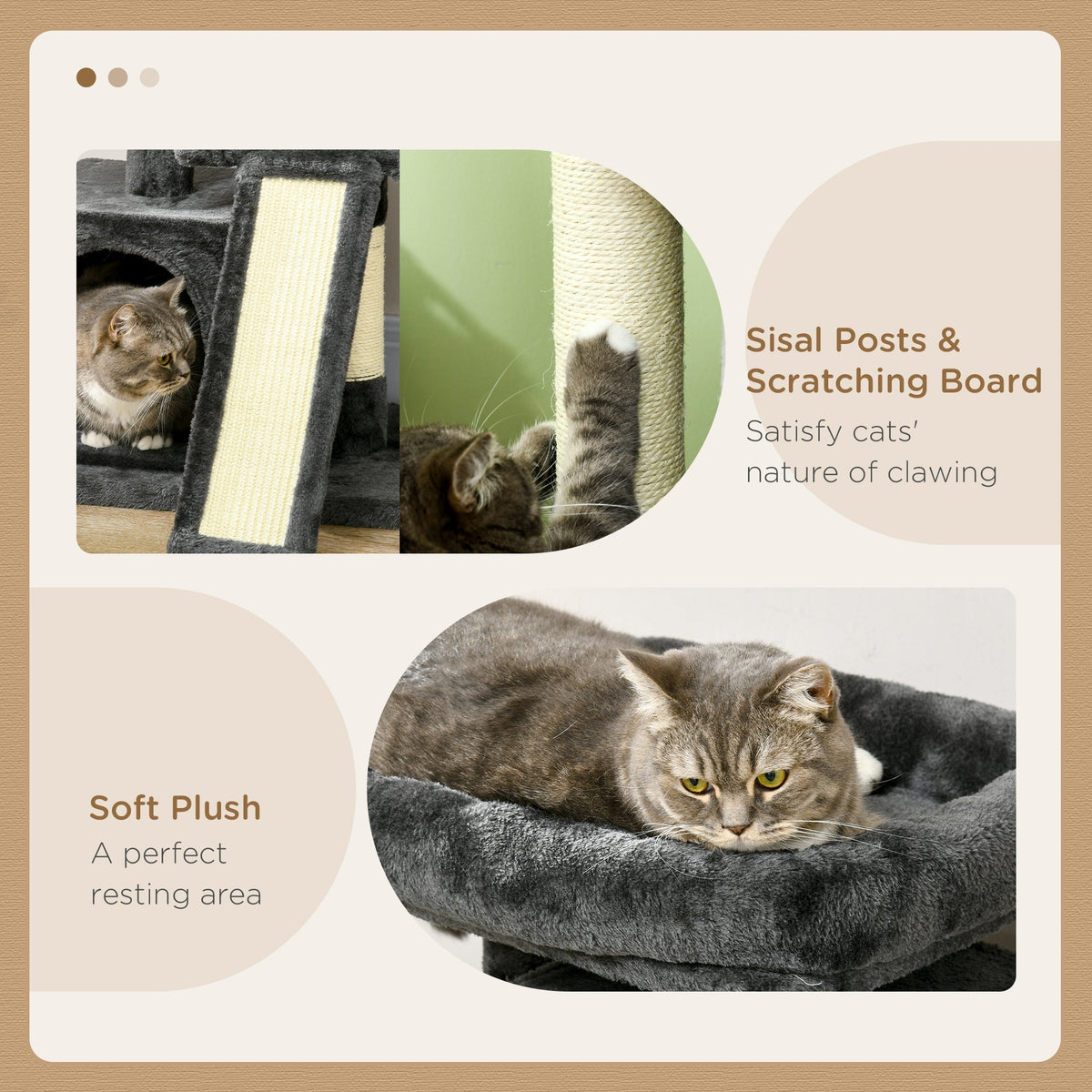 Sisal Cat Tree, Scratching Board Plush, Dark Grey