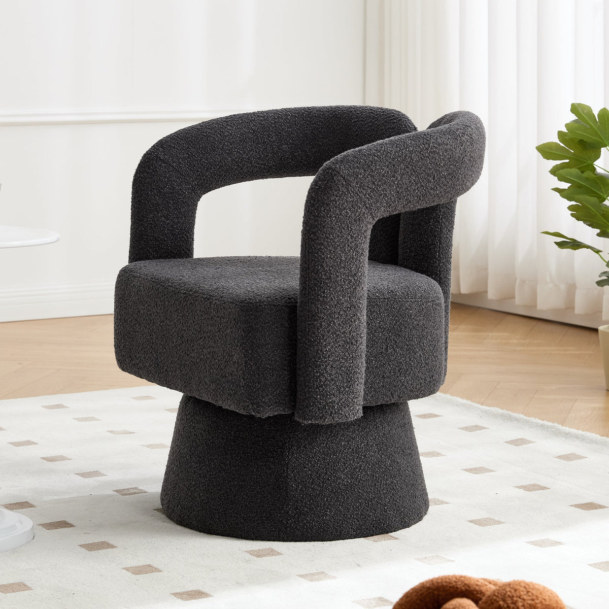 Cuddle Barrel Accent Chair, 360-Degree Rotating Fluffy Fabric, Dark Gray