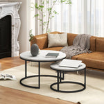 Coffee Table Set - 2 Round Nesting Tables Industrial Metal Frame - Concrete Look/Black