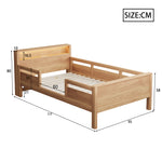 Wooden Single Bed 90x200cm with USB, LED & Storage, Wood Color