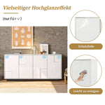 Sideboard 160cm High-Gloss 4 Doors Storage Geometric Design - White/Black