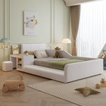 Upholstered Single Bed with Desk, Stool and Storage, 90x200cm, White Velvet