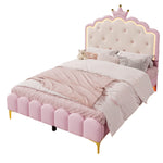 Upholstered Bed 140x200cm Princess Shape Ambient Light PU Pink