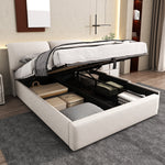 Upholstered Bed 140x190cm Hydraulic Storage 3 Drawers Velvet Beige