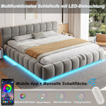 Upholstered Double Bed with Light Strip and Hydraulic Storage, 180x200cm, Grey Velvet