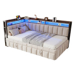 Upholstered Sofa Bed 90x200cm with Pull-Out Bed & LED, Beige Velvet