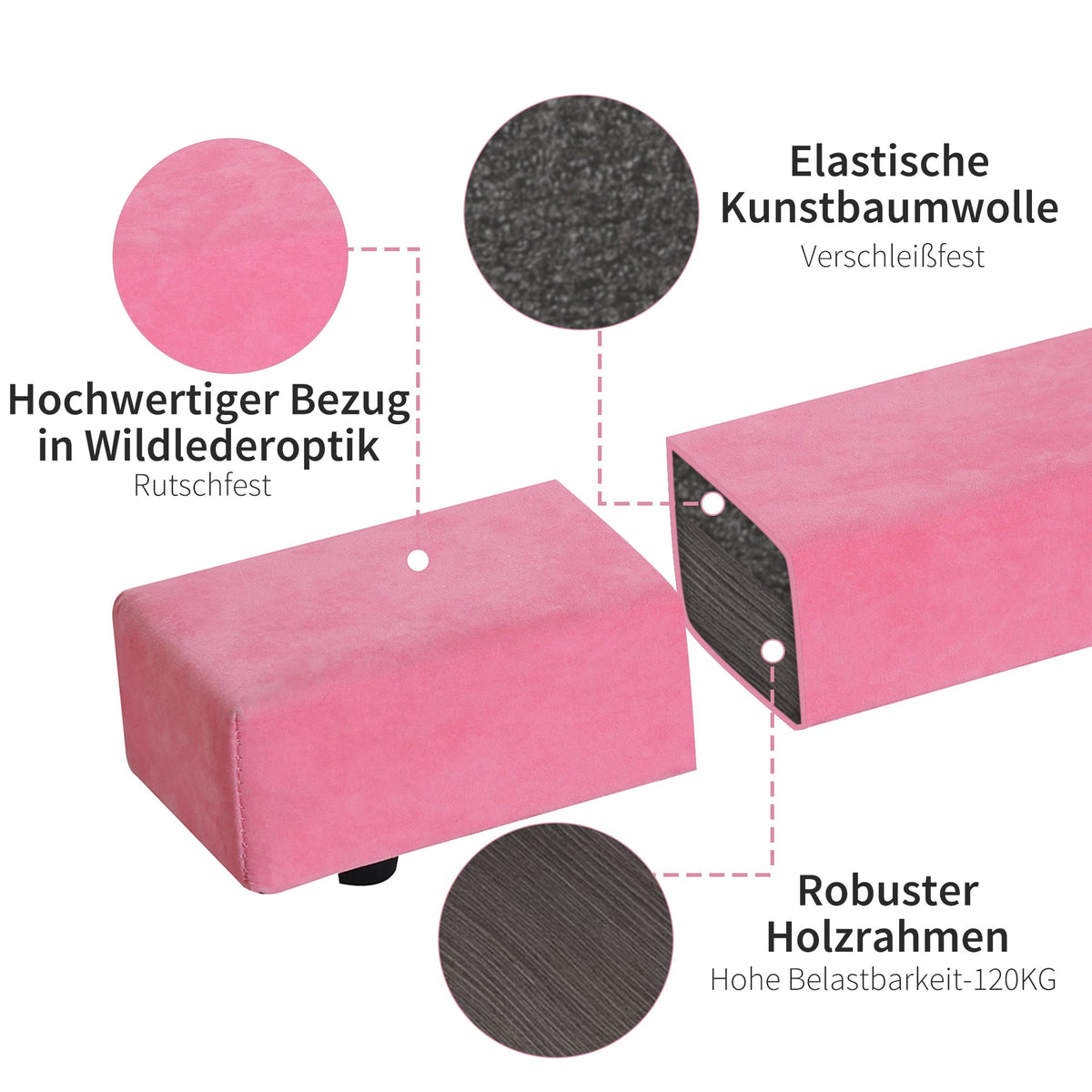 Balance Beam, 210cm Foldable Gymnastics, Indoor & Outdoor, 120 kg, Pink