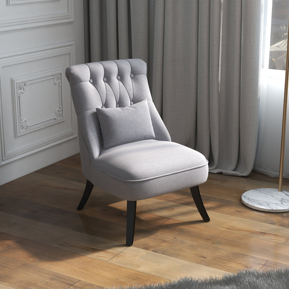 Recliner Chair TV Chair, Back Cushion & Raised Feet, Linen Grey