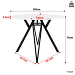 Dining Set 5-Piece Round 100cm Marble Top Black Metal Legs Grey Linen