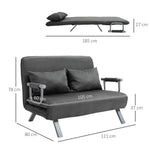 2-Seater Sofa Bed, Armrests Folding Guest Faux Suede Grey