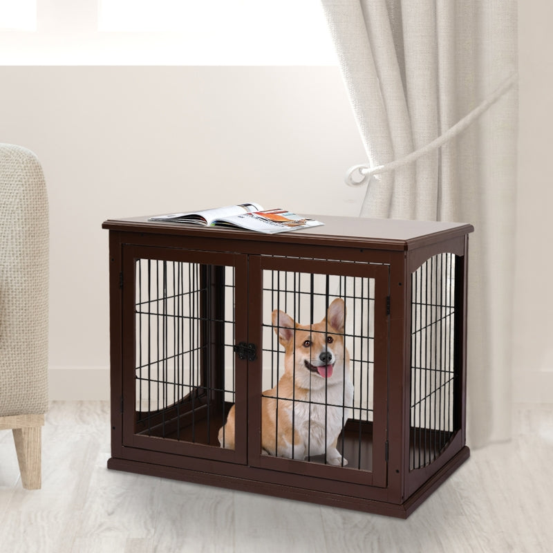Dog Crate, 2 Entrances, Lockable, MDF and Metal, Brown