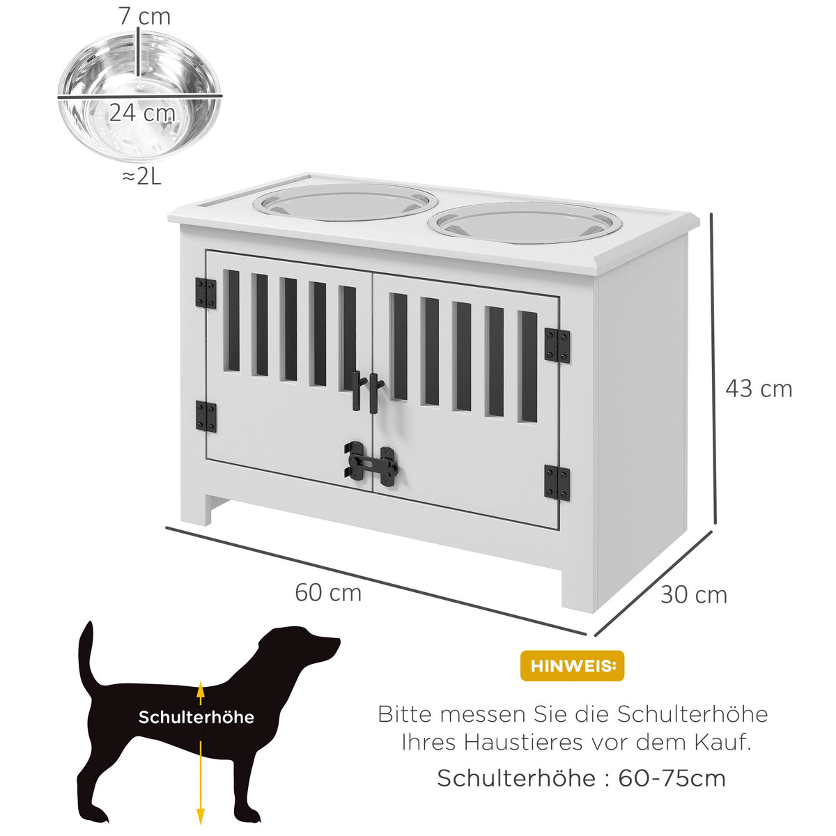 Elevated Pet Feeder, 2L Bowl, Storage, Lock, White