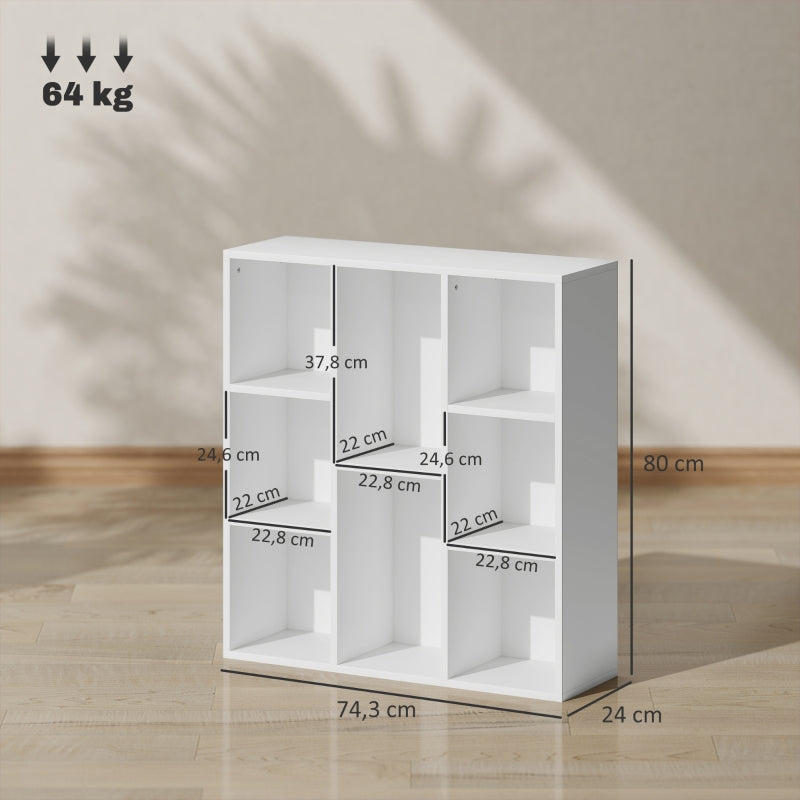 Bookcase, 8-Tier Standing Storage Shelf, White