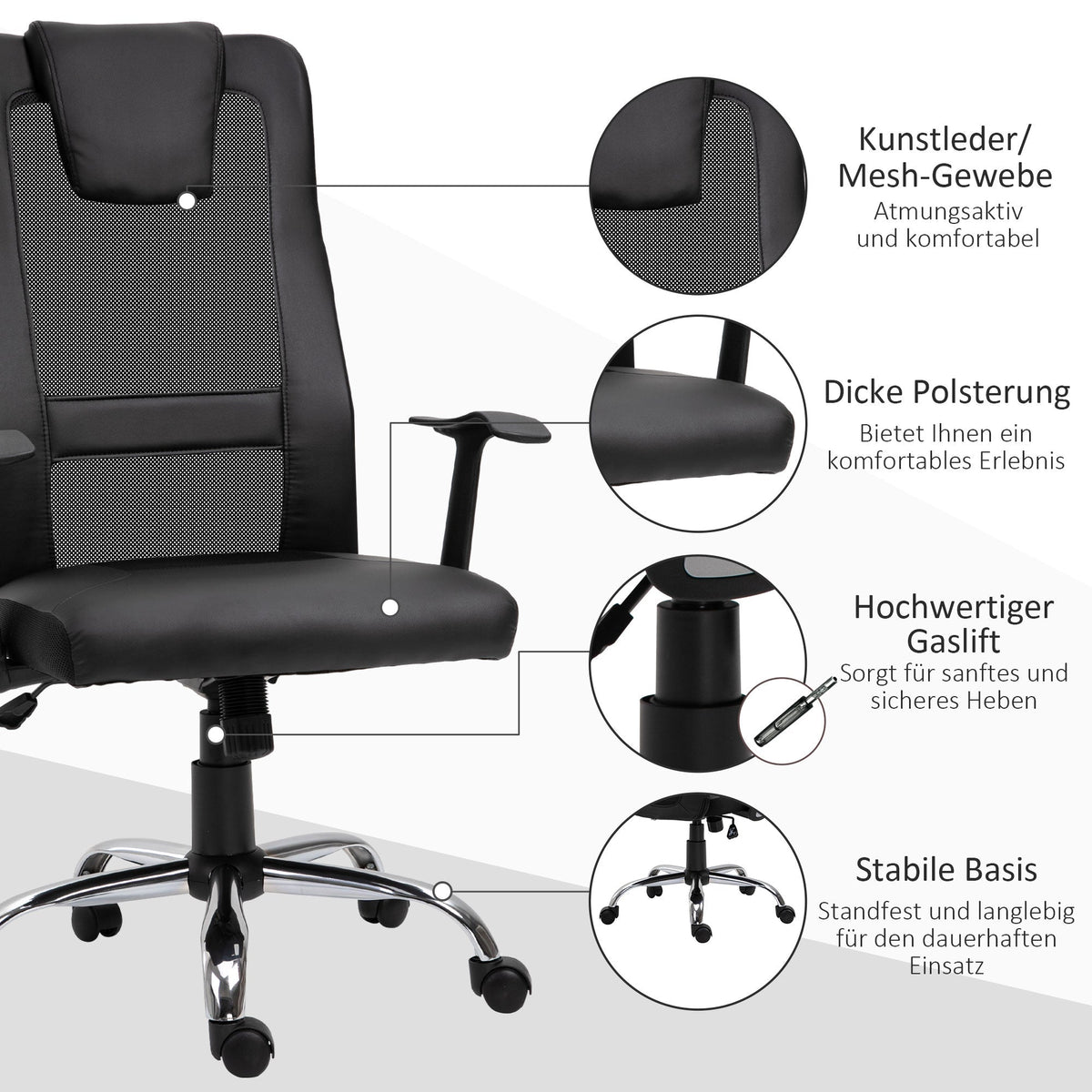 Ergonomic Office Chair, Height Adjustable Rocking Armrests 120 kg, Black
