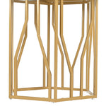 5-Piece Dining Set Hexagonal Marble Table 4 Velvet Chairs Gold Legs - Black