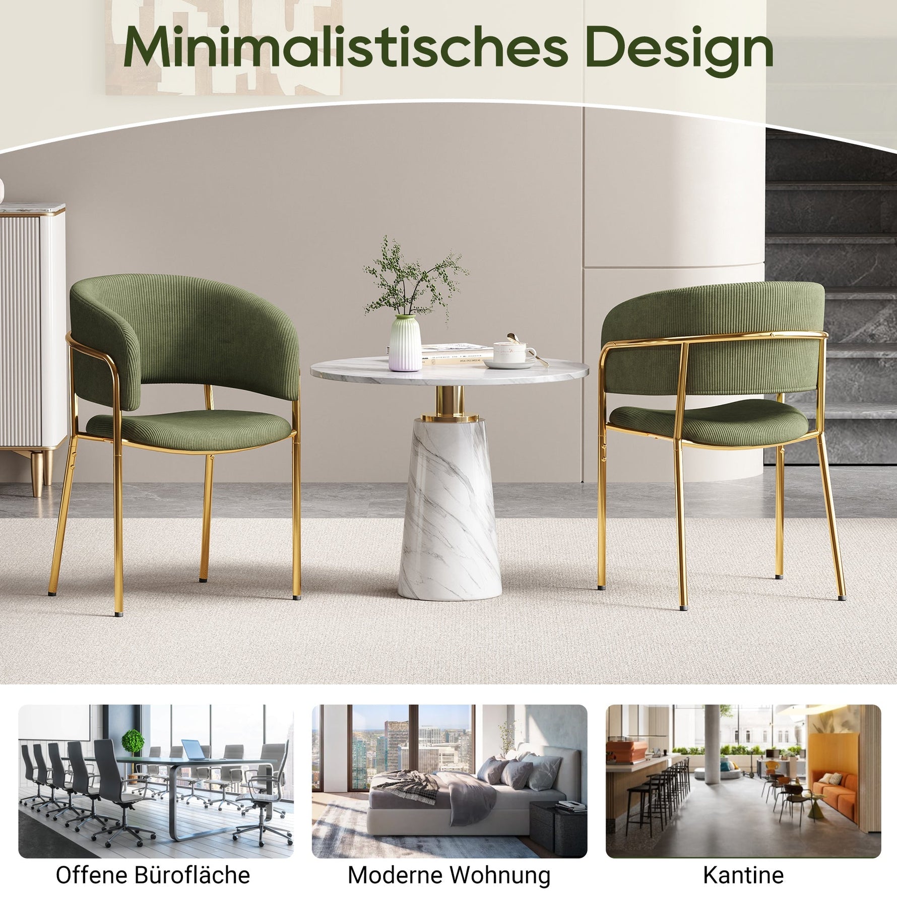 Modern Chairs Set of 6 with Angled Legs and Adjustable Feet, Green Corduroy
