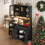 Kitchen Cabinet with LED Lighting, Power Outlet and Spice Rack, 180 x 105 x 40 cm