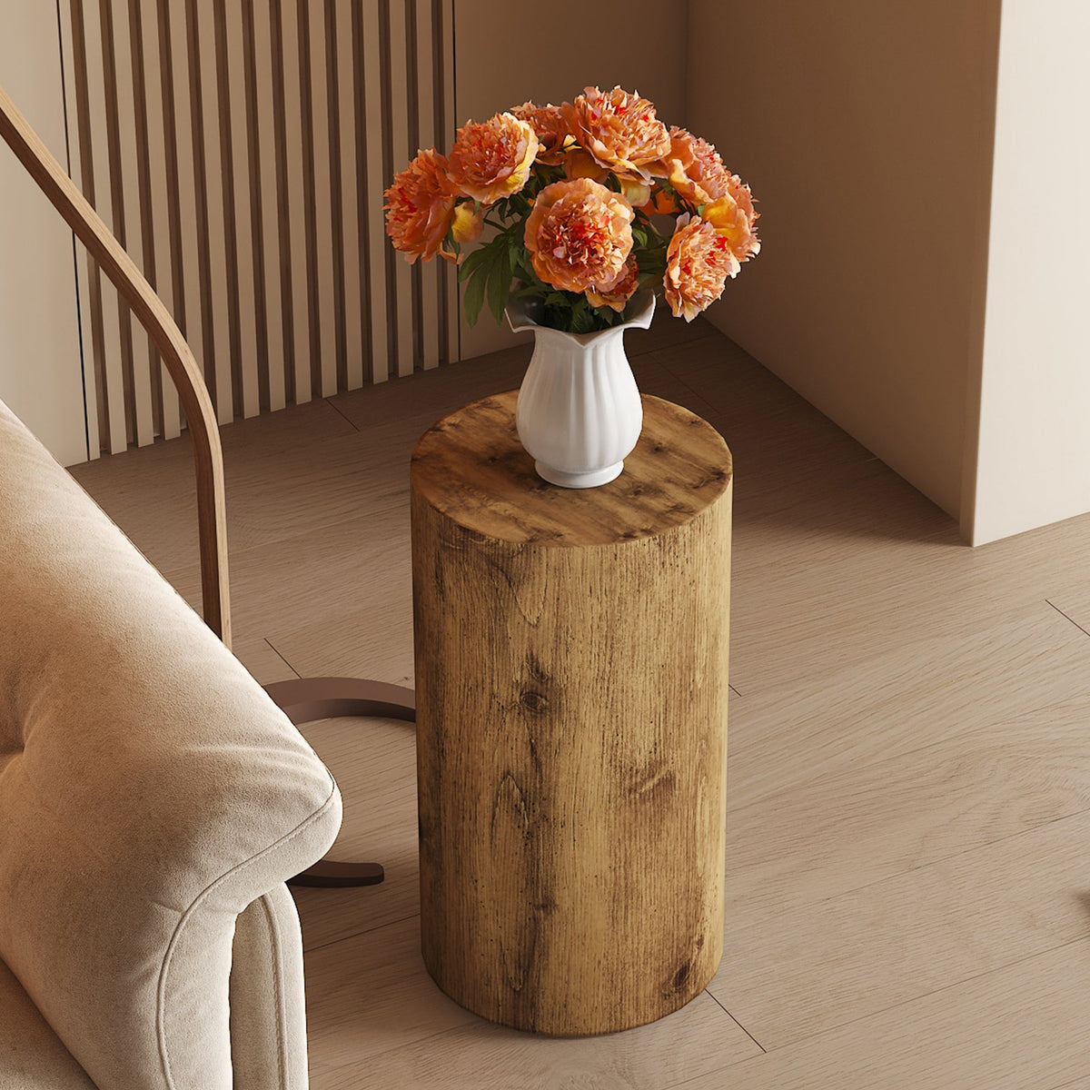 Round Coffee Table Small Side Table 30cm Diameter - Wood Look MDF