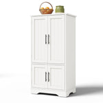 Kitchen Cabinet, LED Sensor Light, 4-Door Storage, Adjustable Shelves, White