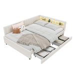 Daybed Sofa Bed 140x200cm Storage USB/Type-C LED 2 Drawers - Linen Beige