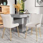 Velvet Dining Chair Set of 2 Gold Metal Legs Lumbar Support - Beige