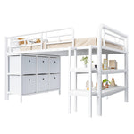 Children's Loft Bed 90x200 with Storage Stairs and Drawers, White Metal